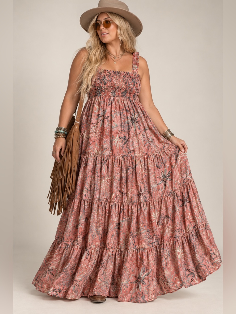 Batik Bali Hand Painted Beaded Maxi Dress Coral XL New with Tags